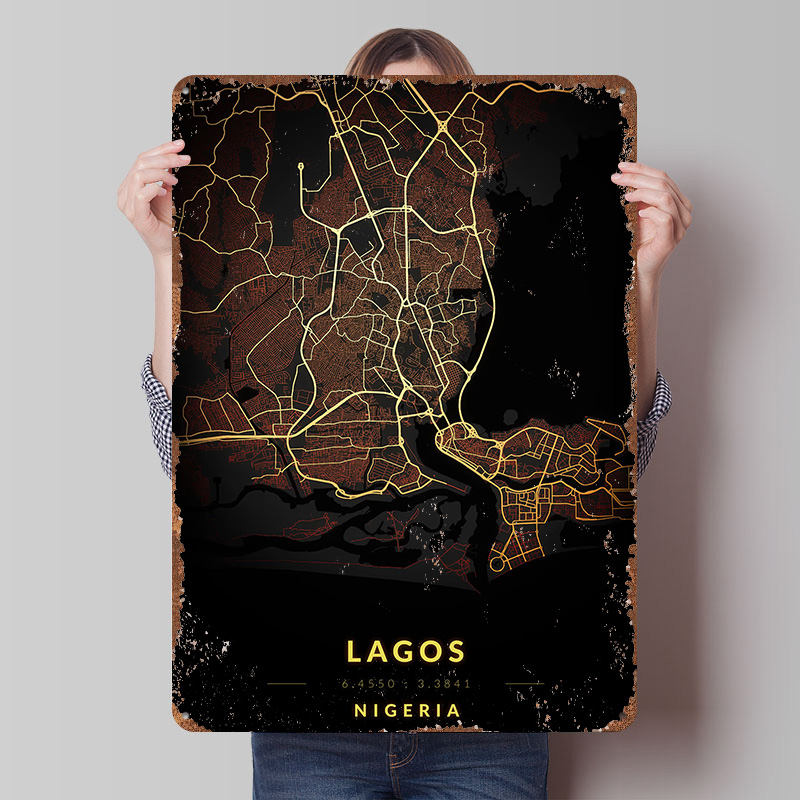 Gaming Accessories Europe - Lagos City Map Poster Aangepaste Vintage
