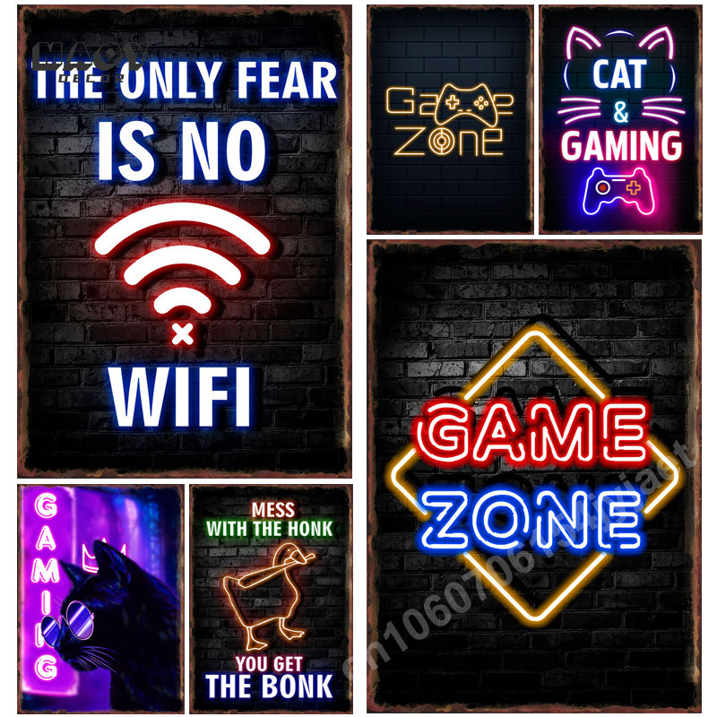 Gaming Accessories Europe - Neon Gaming Zone Metalen Tin Bord